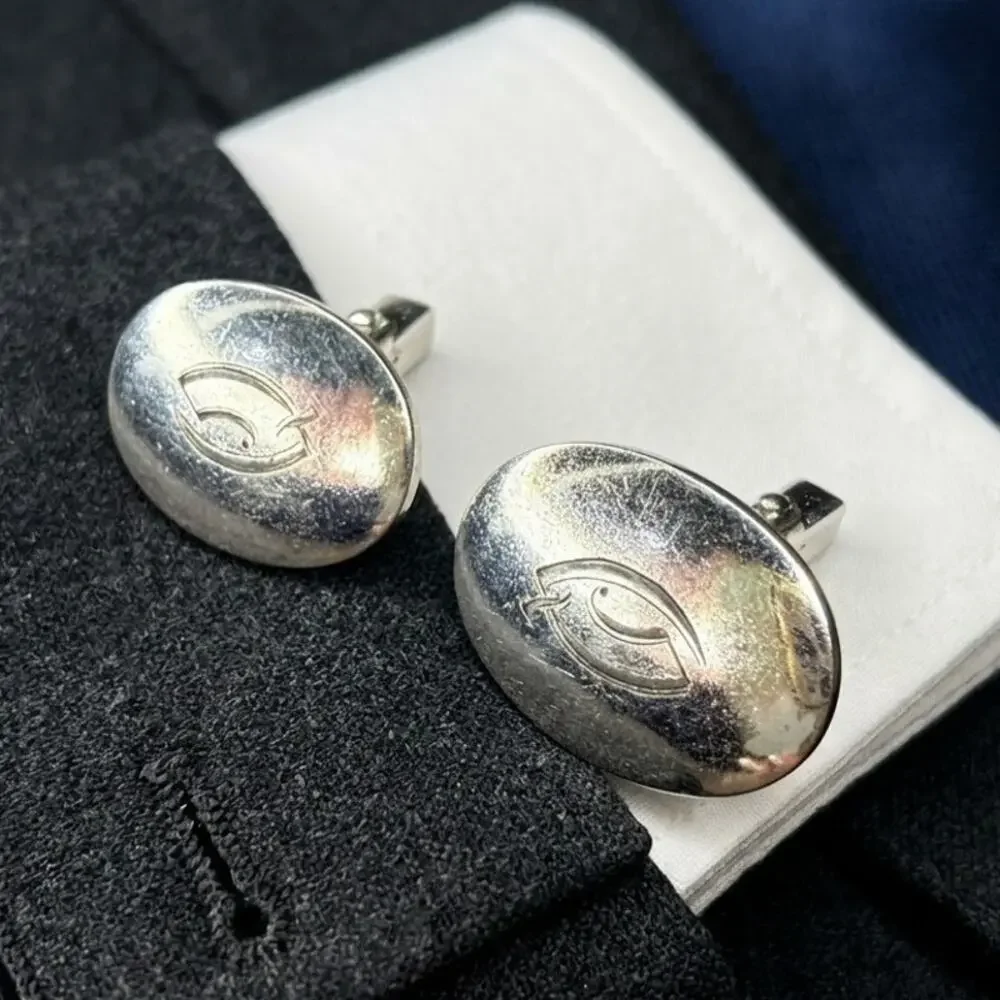Vintage Sterling Silver Oval Atomic Cufflinks MCM Hickok Attributed